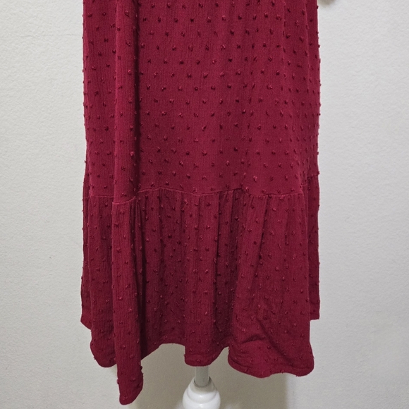 KNOX ROSE Burgundy Short Sleeve Dress with Swiss Dots Size Medium - Picture 3 of 12